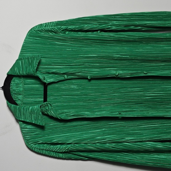 Oversized 2piece Pleated Long Sleeve Button Blouse Top Wide Leg Short Set Size S - Picture 6 of 16